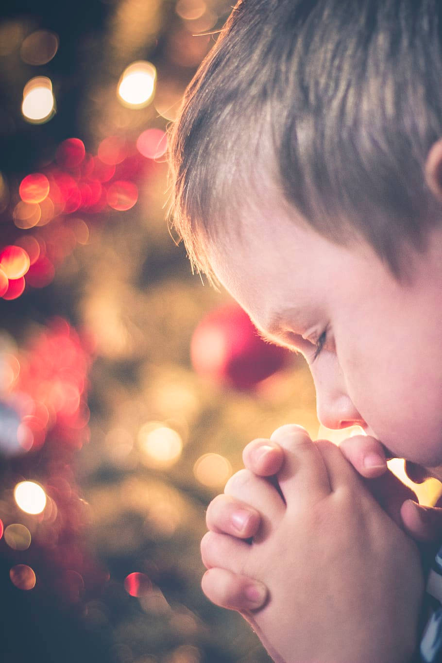 Bokeh Praying Little Boy Child