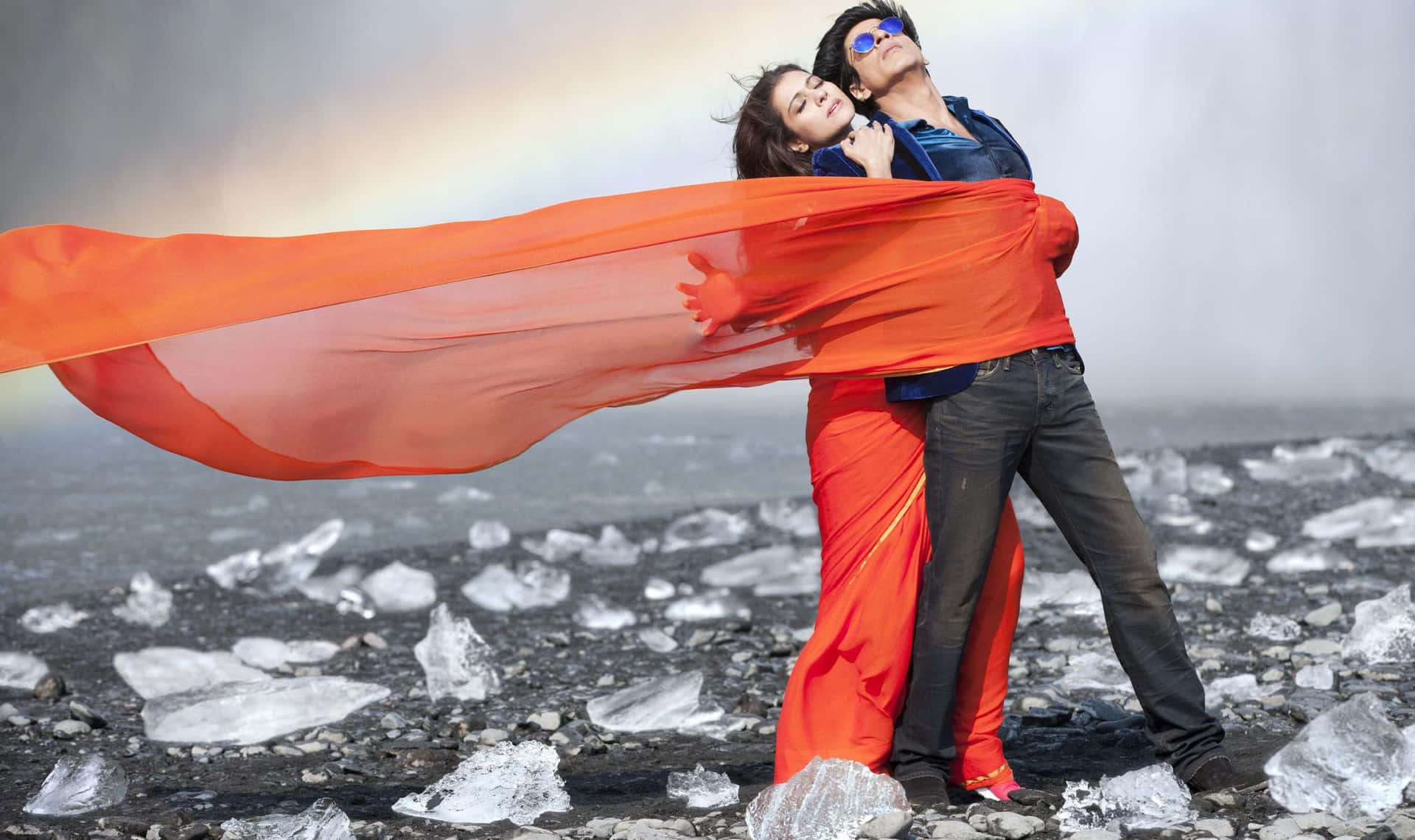 Bollywood Romance Orange Saree Wind Background