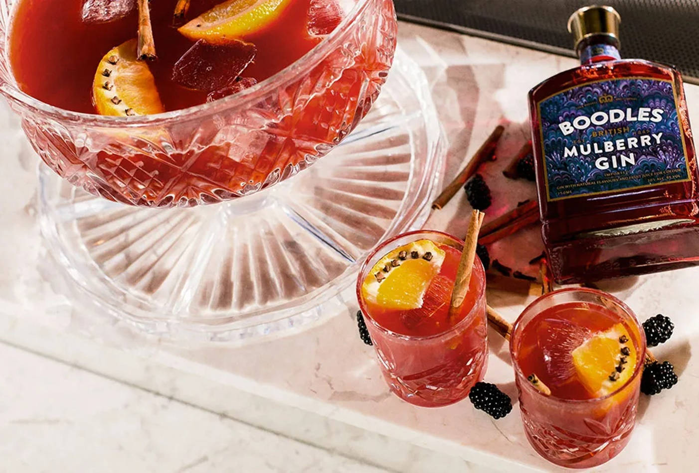 Boodles Mulberry Gin Punch Cocktail In Elegant Glassware