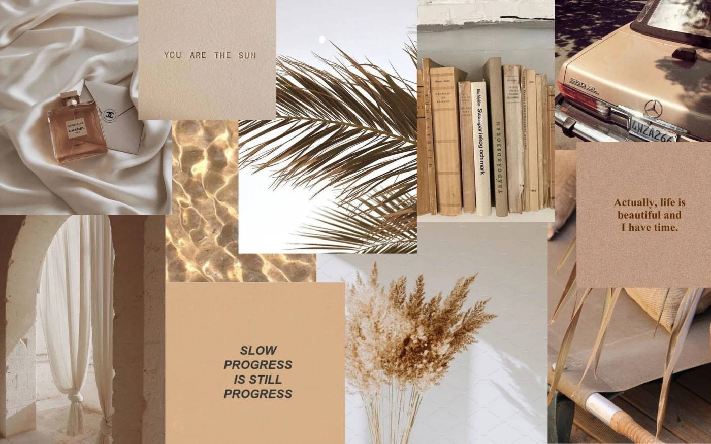 Books And Plants Beige Aesthetic Desktop Collage