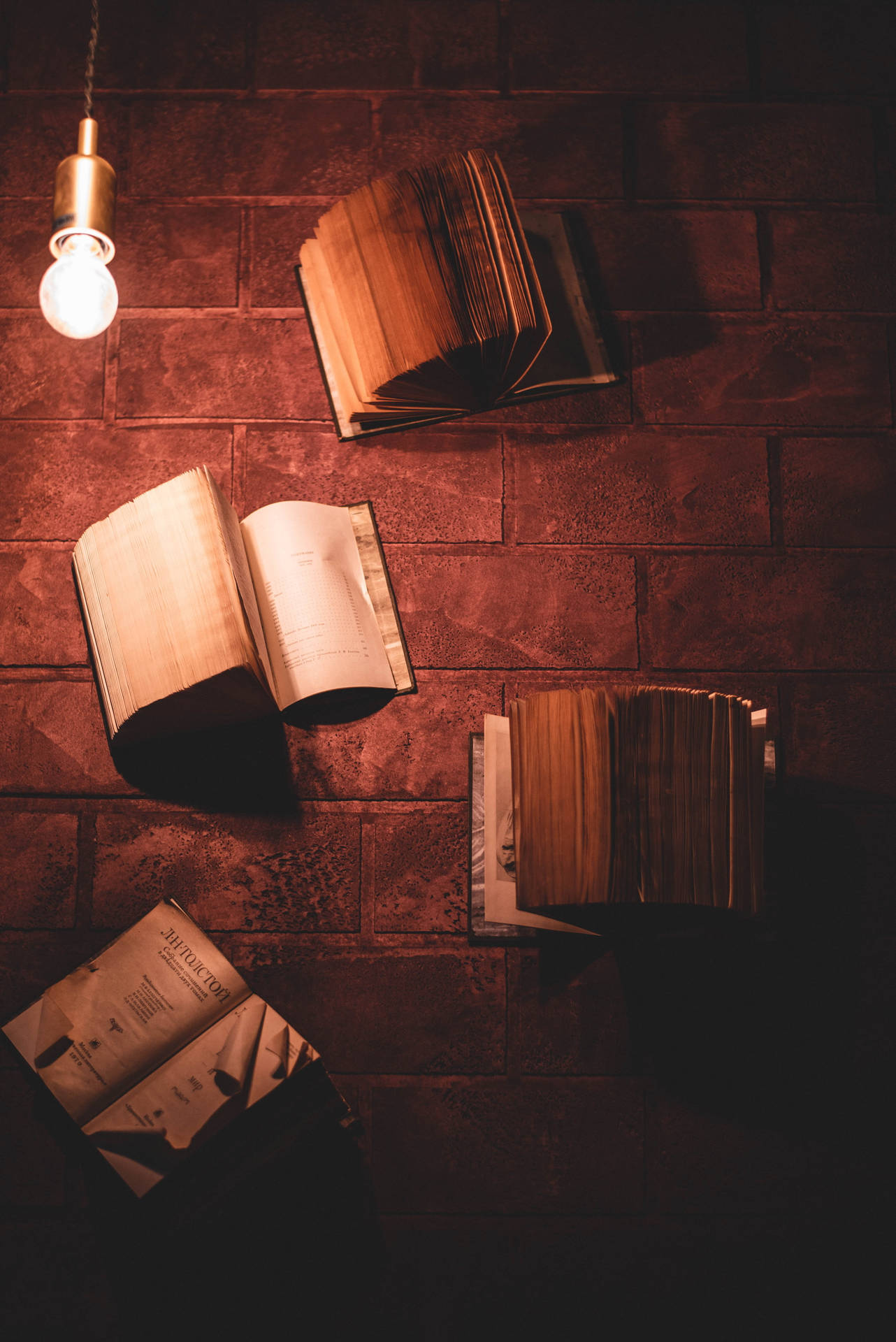 Books Placed On A Brick Surface Background