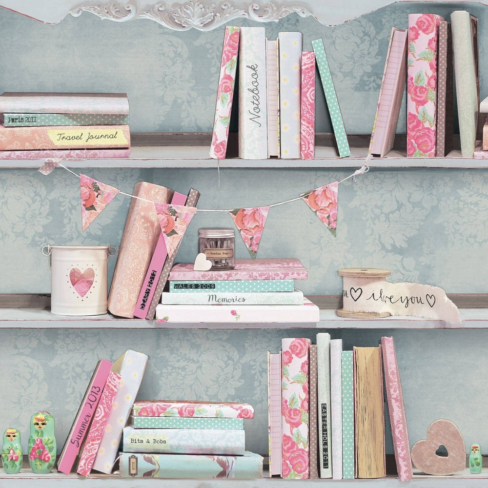 Bookshelf Floral Pink Books Background