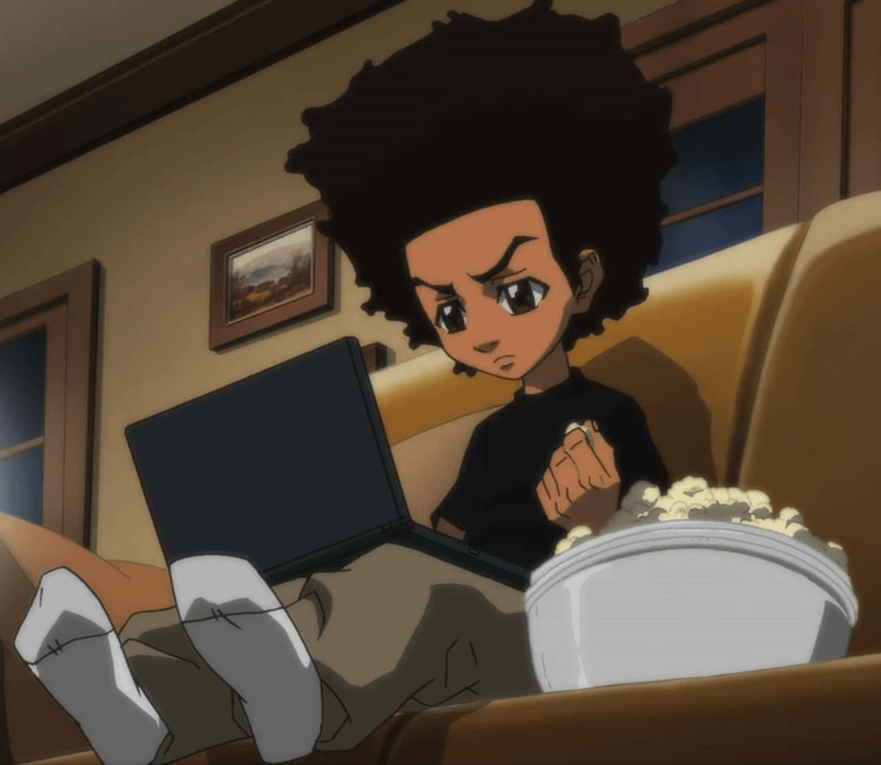 Boondocks Character Enjoying Popcorn