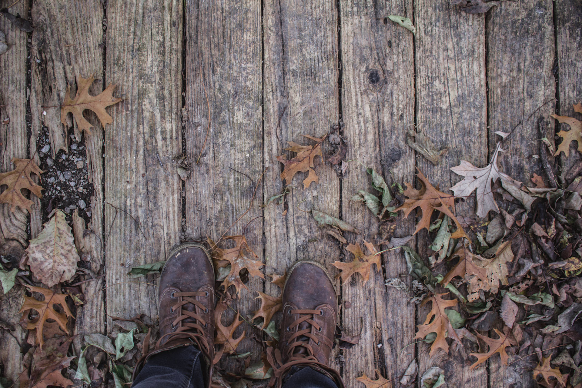 Boots And Rustic Fall Leaves Background