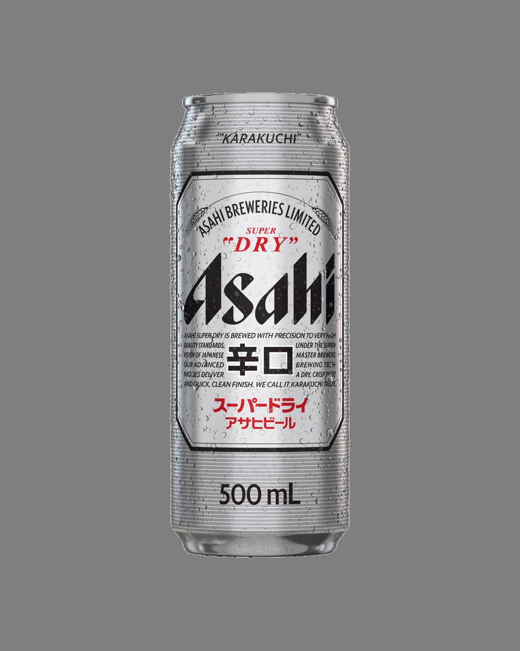 Boozy Canned Asahi Super Dry Gray Background