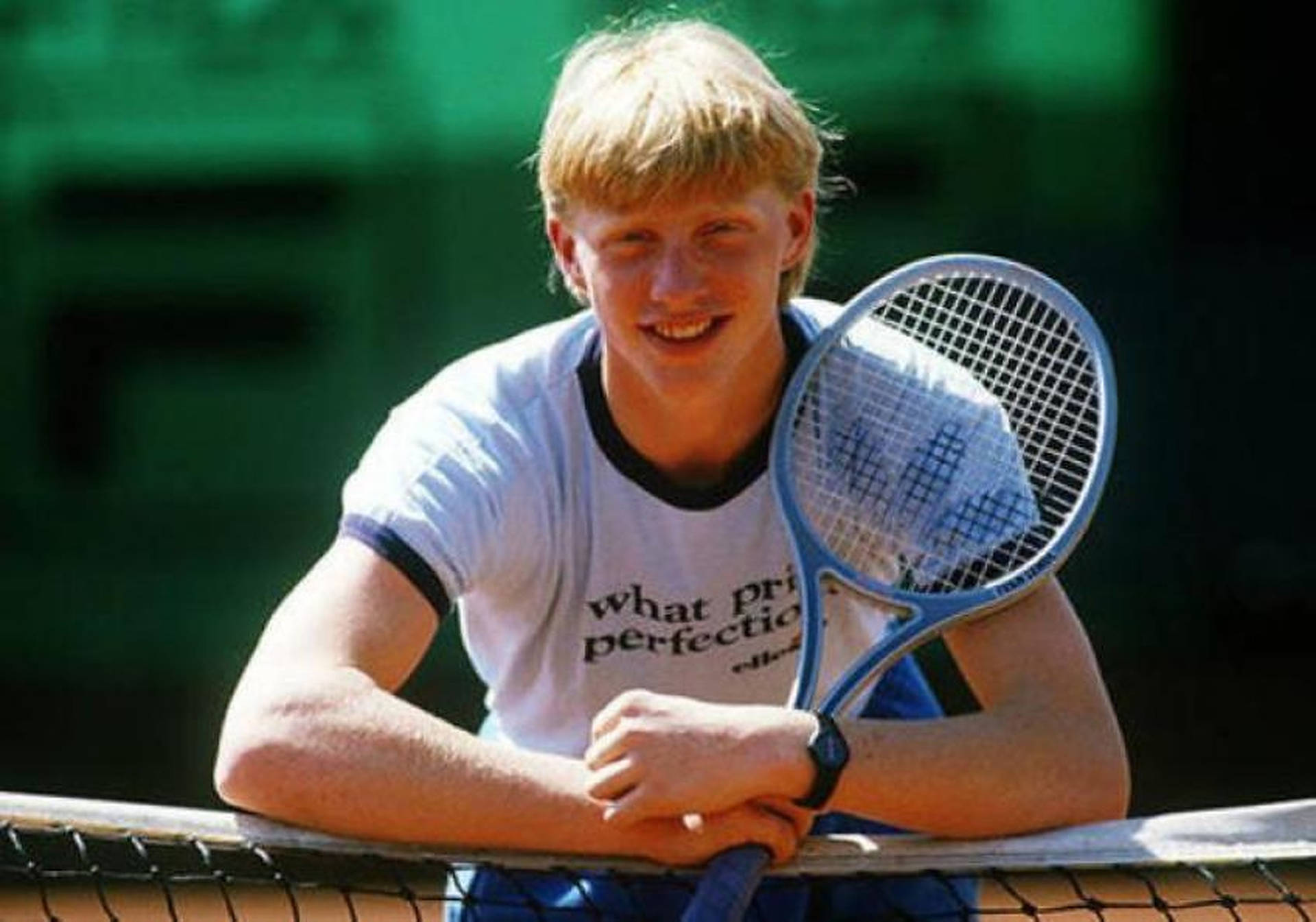 Boris Becker In Full Competitive Swing Background
