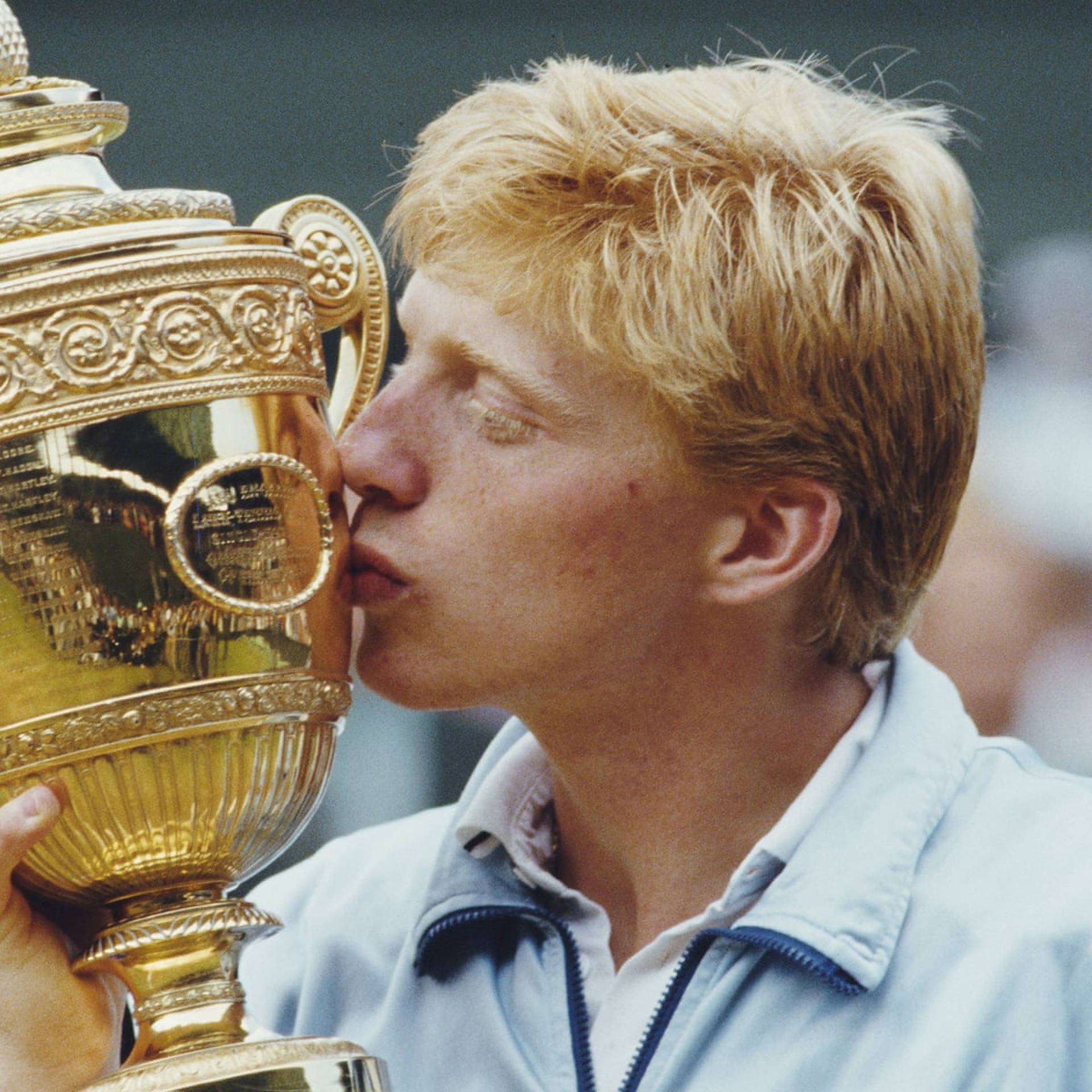 Boris Becker Kissing Trophy Background