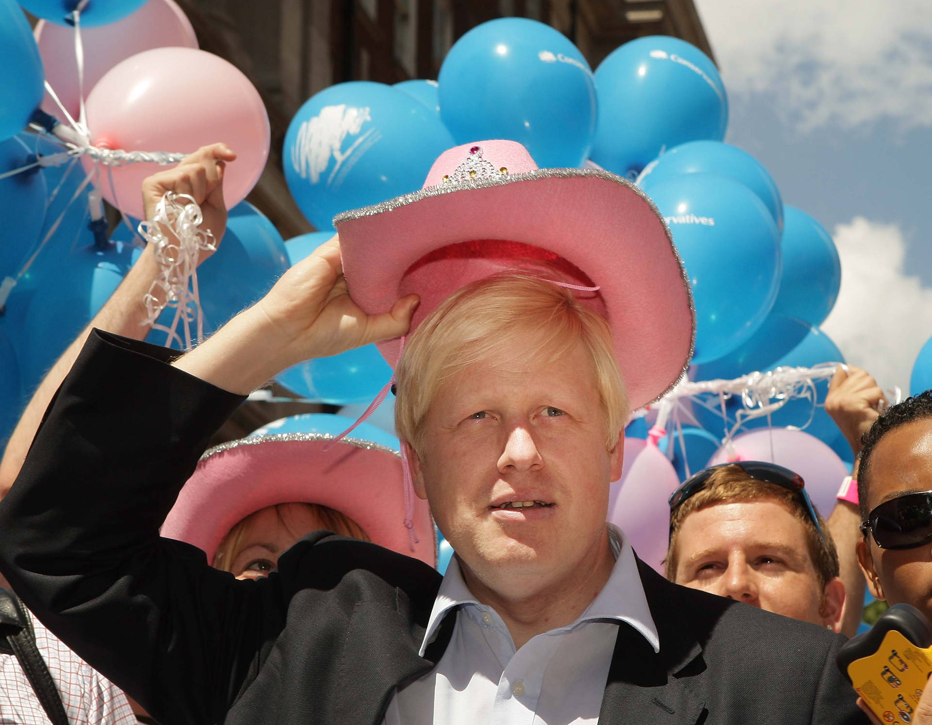 Boris Johnson With Pink Cowboy Hat Background