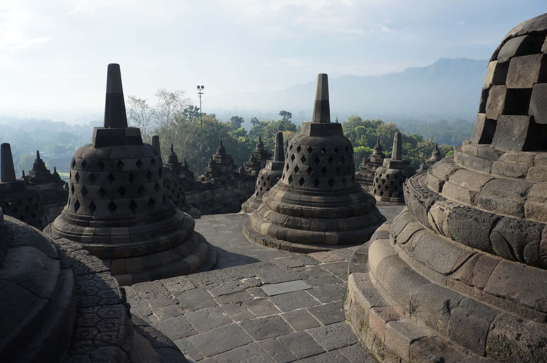 Borobudur Temple Cloudy Mountains Background