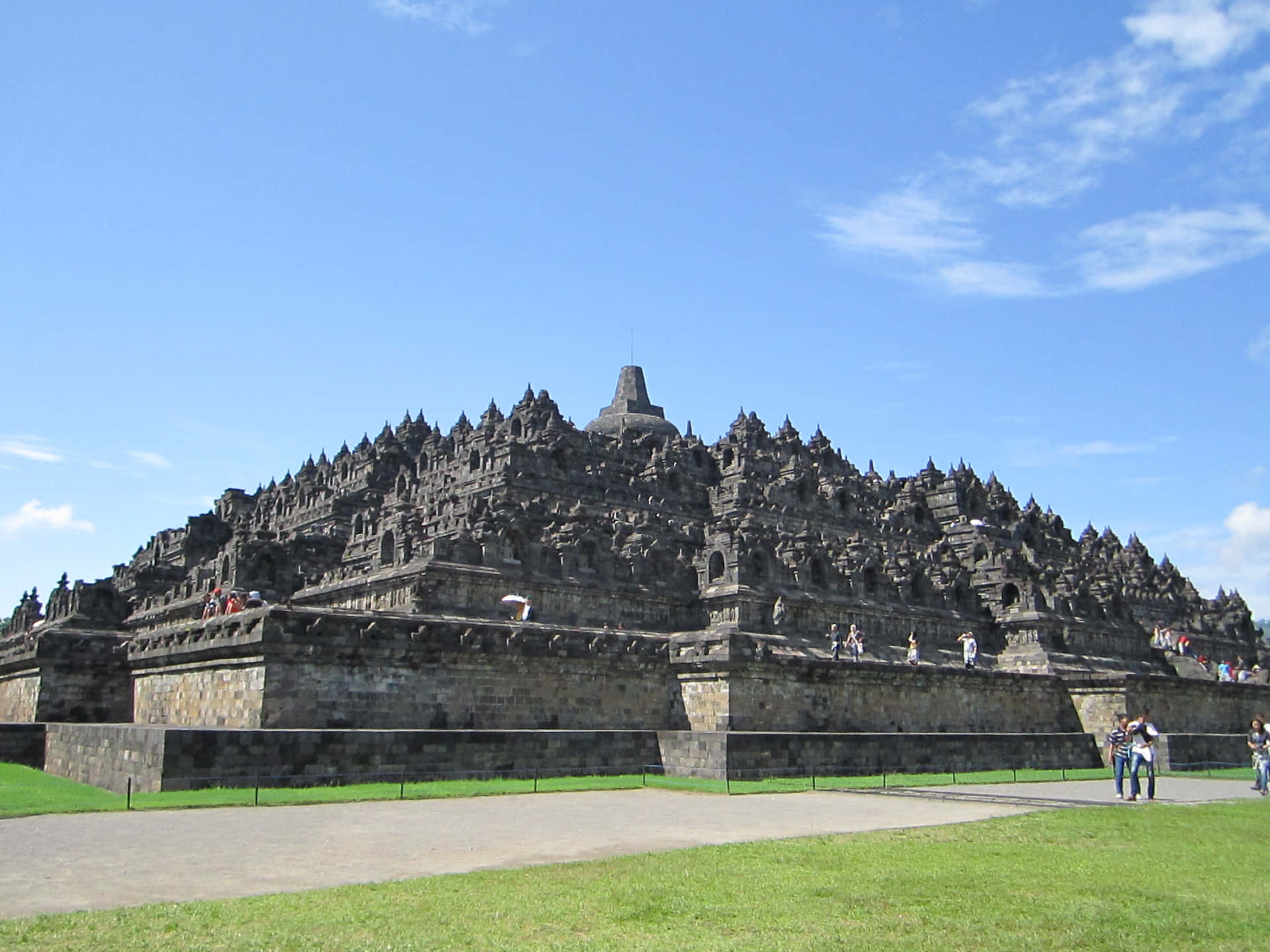 Borobudur Temple Fiiled With Stupas Background