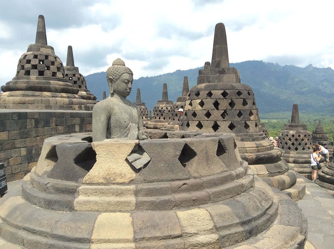 Borobudur Temple Misty Mountains Background