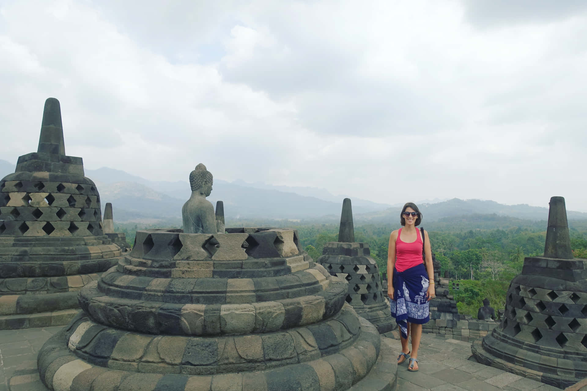 Borobudur Temple Woman Near Statue Background