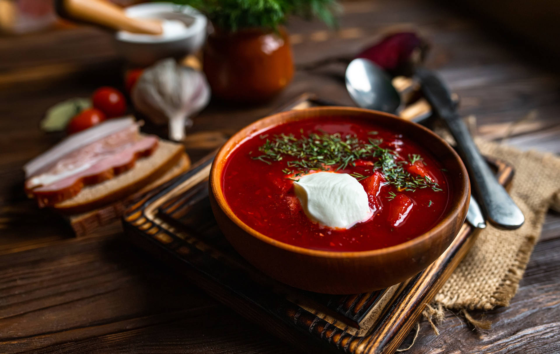 Borscht Wooden Bowl Background