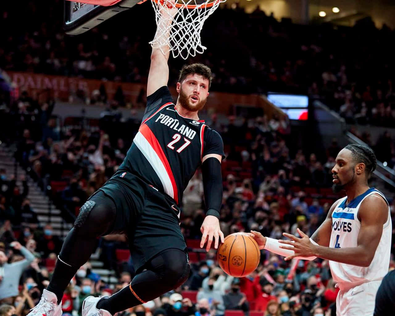 Bosnian Professional Basketball Player Jusuf Nurkic Dunk Background