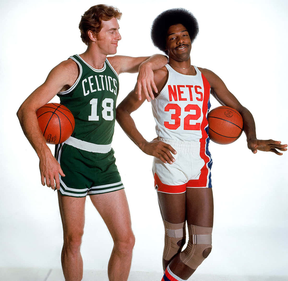 Boston Celtics Dave Cowens And New York Nets Julius Erving Background