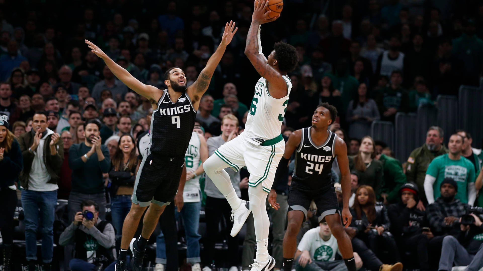 Boston Celtics' Marcus Smart Hitting Basket Background