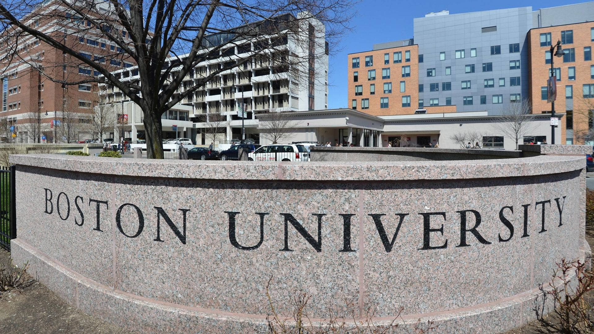 Boston University's Iconic Marble Signage Background