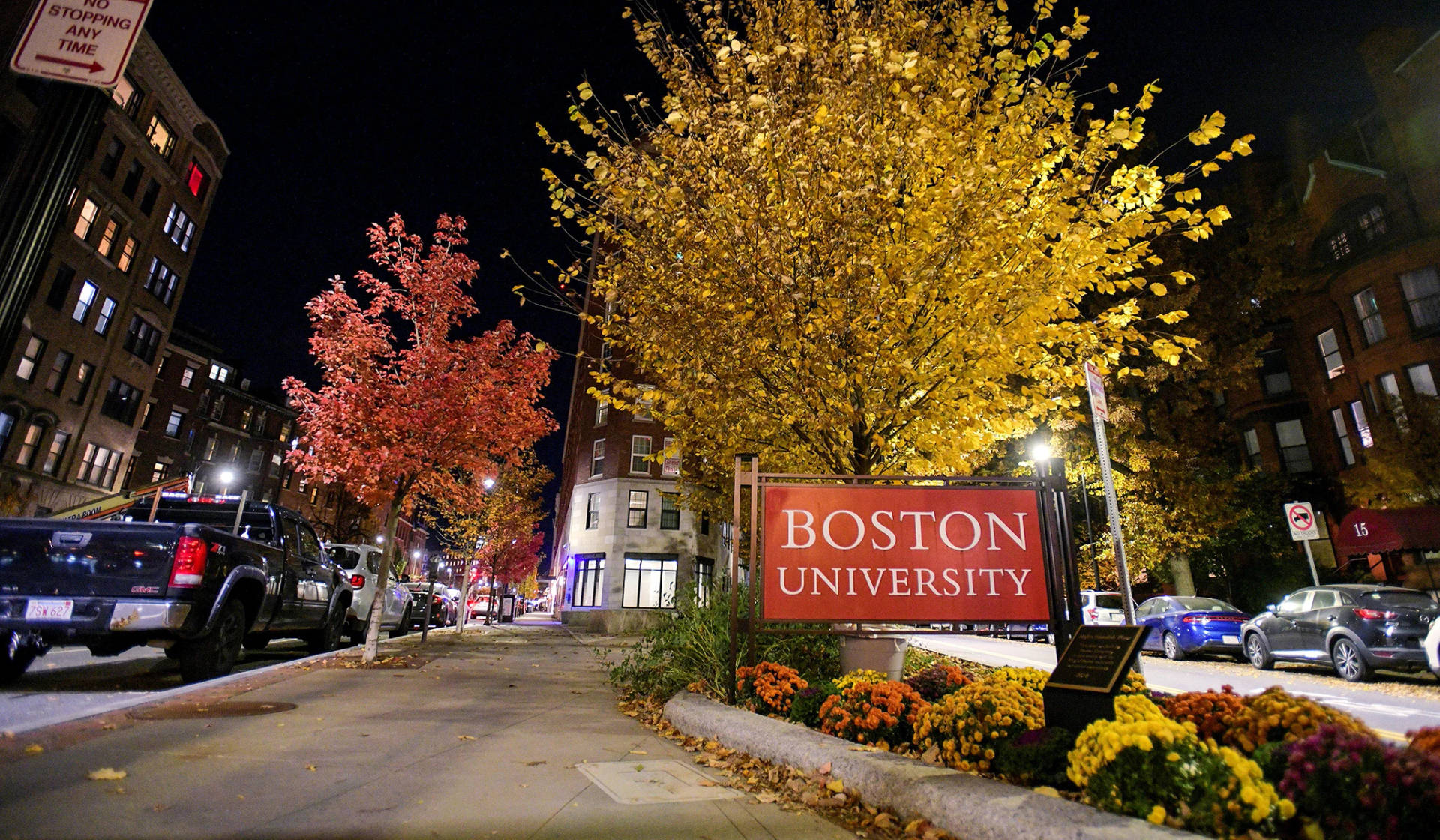 Boston University Signage At Night