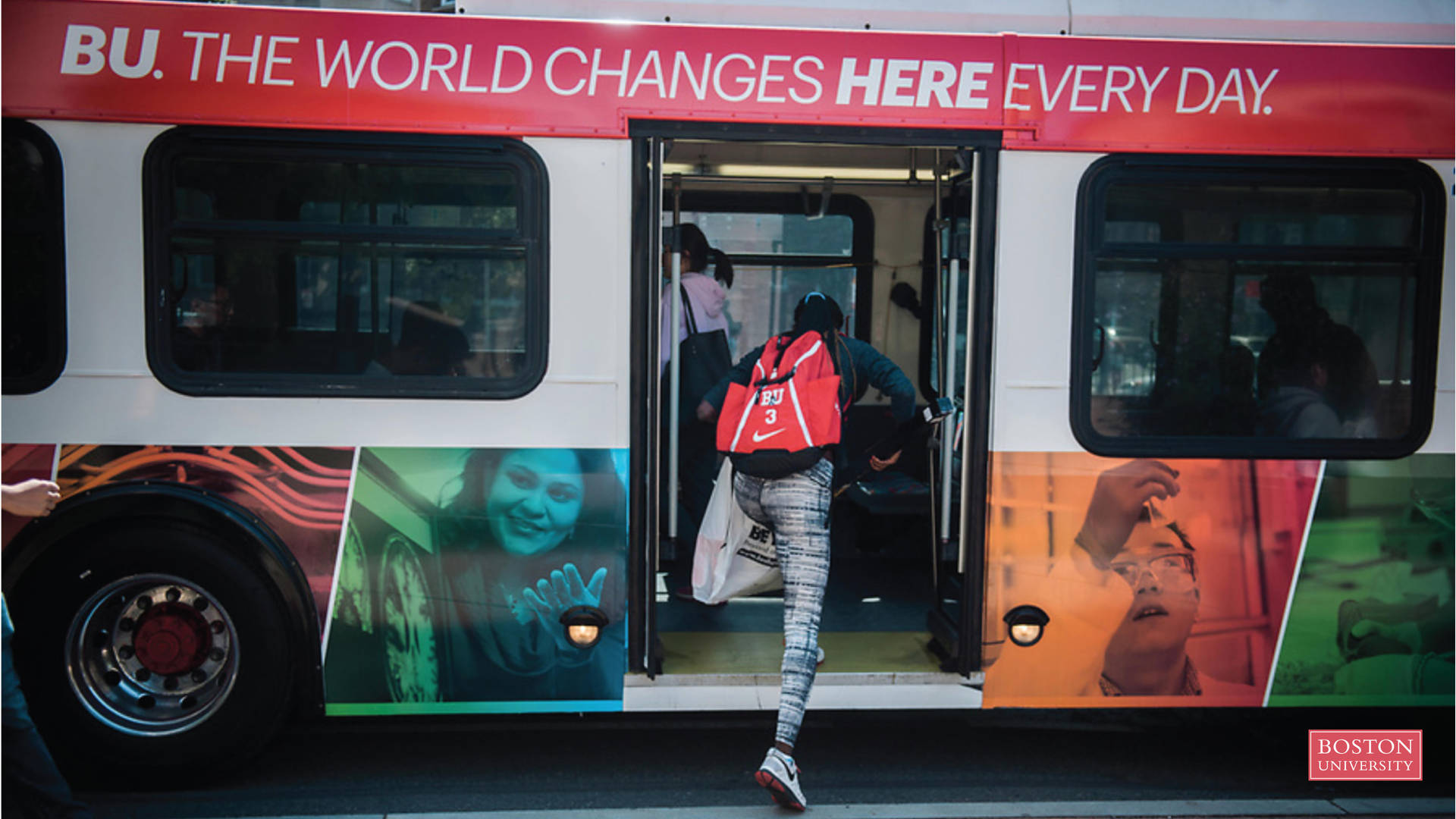 Boston University Signage On Bus Background