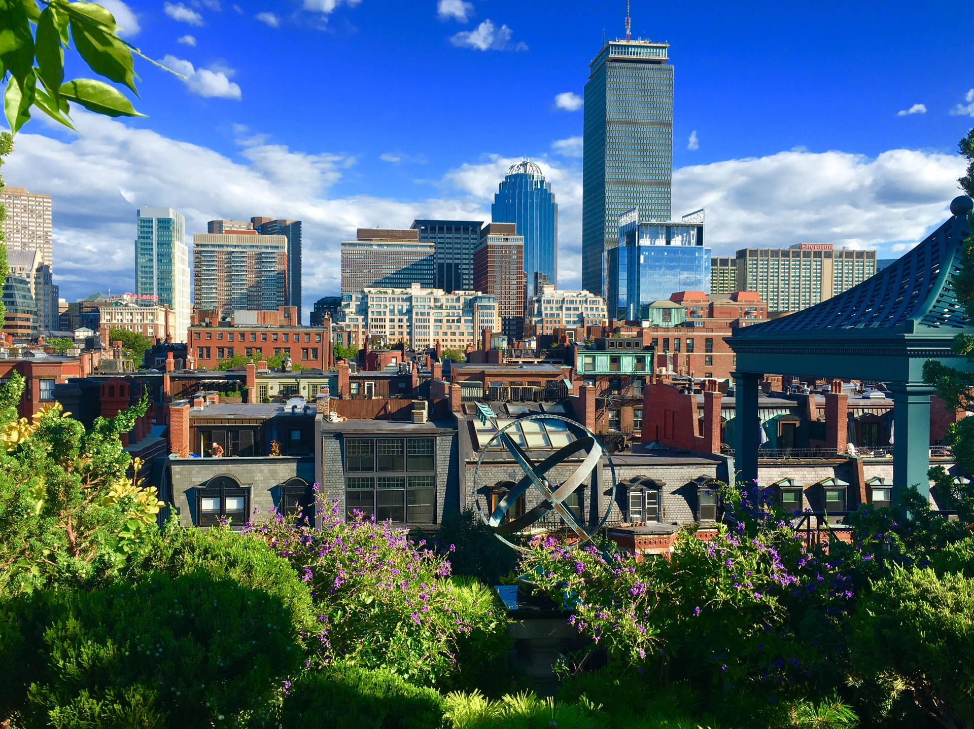 Boston View On Garden Rooftop Background