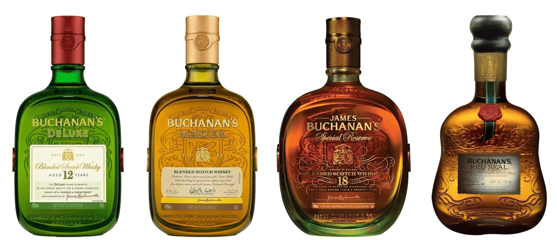 Bottle Collection Of Buchanan's Blended Whiskey Background