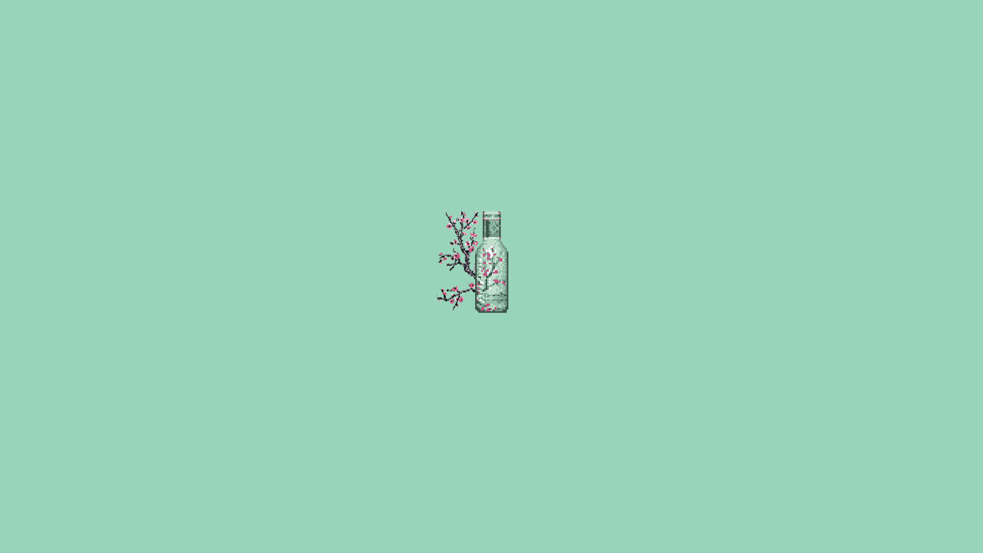 Bottled Cherry Blossom Pastel Green Aesthetic Desktop