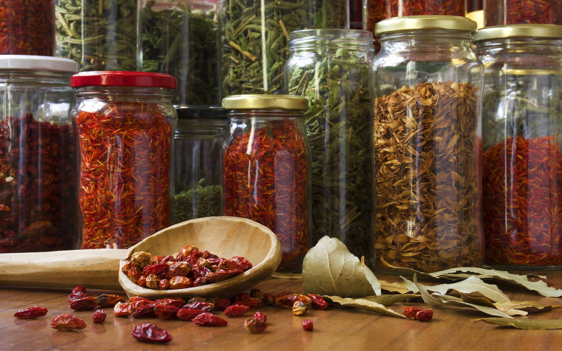 Bottled Dried Spice And Herbs Background