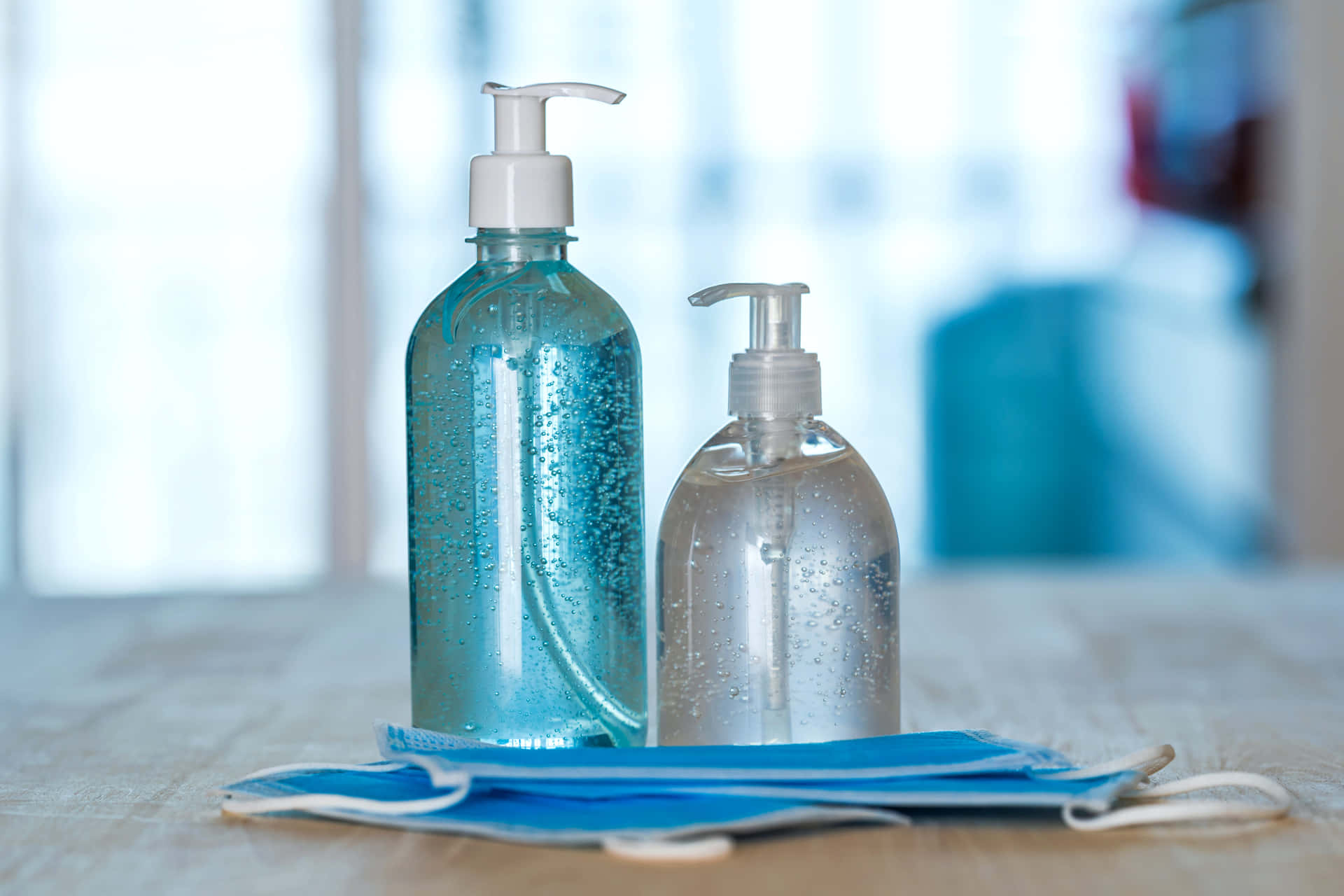 Bottles Of Liquid Antiseptic Wash Background