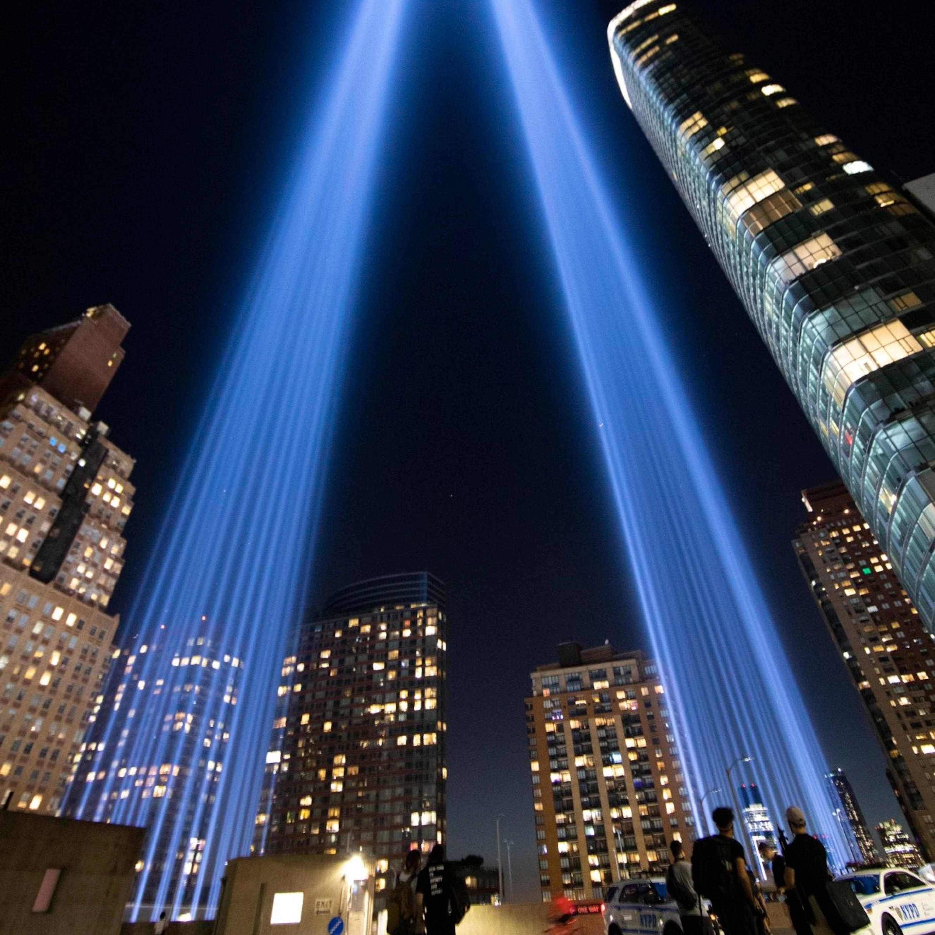 Bottom View Of 911 Memorial Lights Background