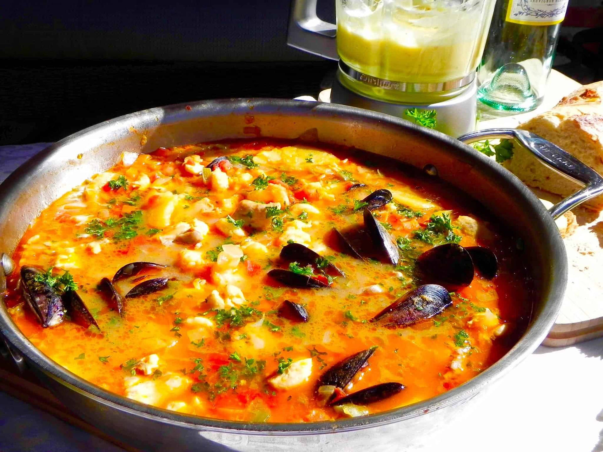 Bouillabaisse French Dish On Stainless Bowl Background