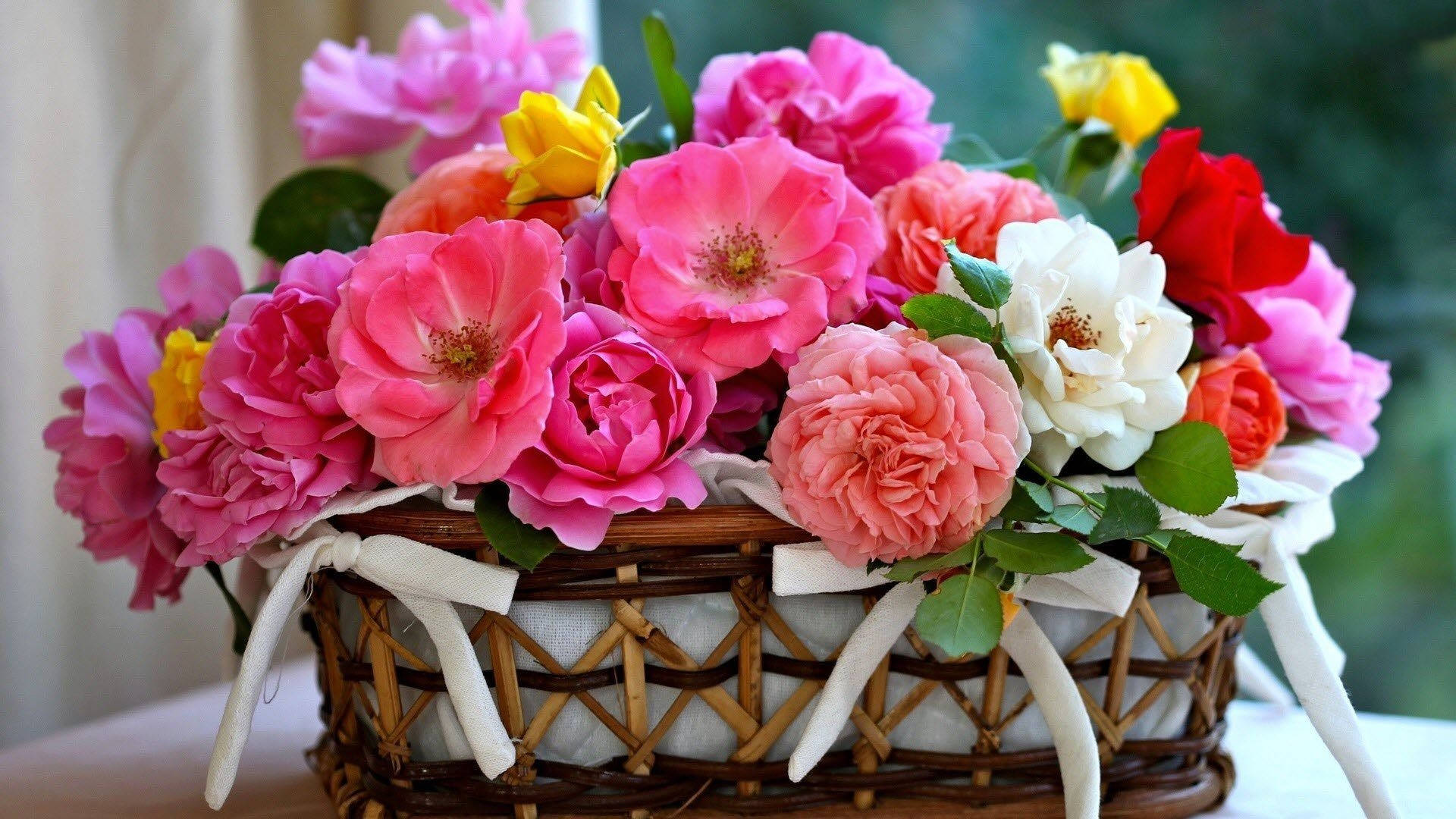 Bouquet Blooming On Basket Background