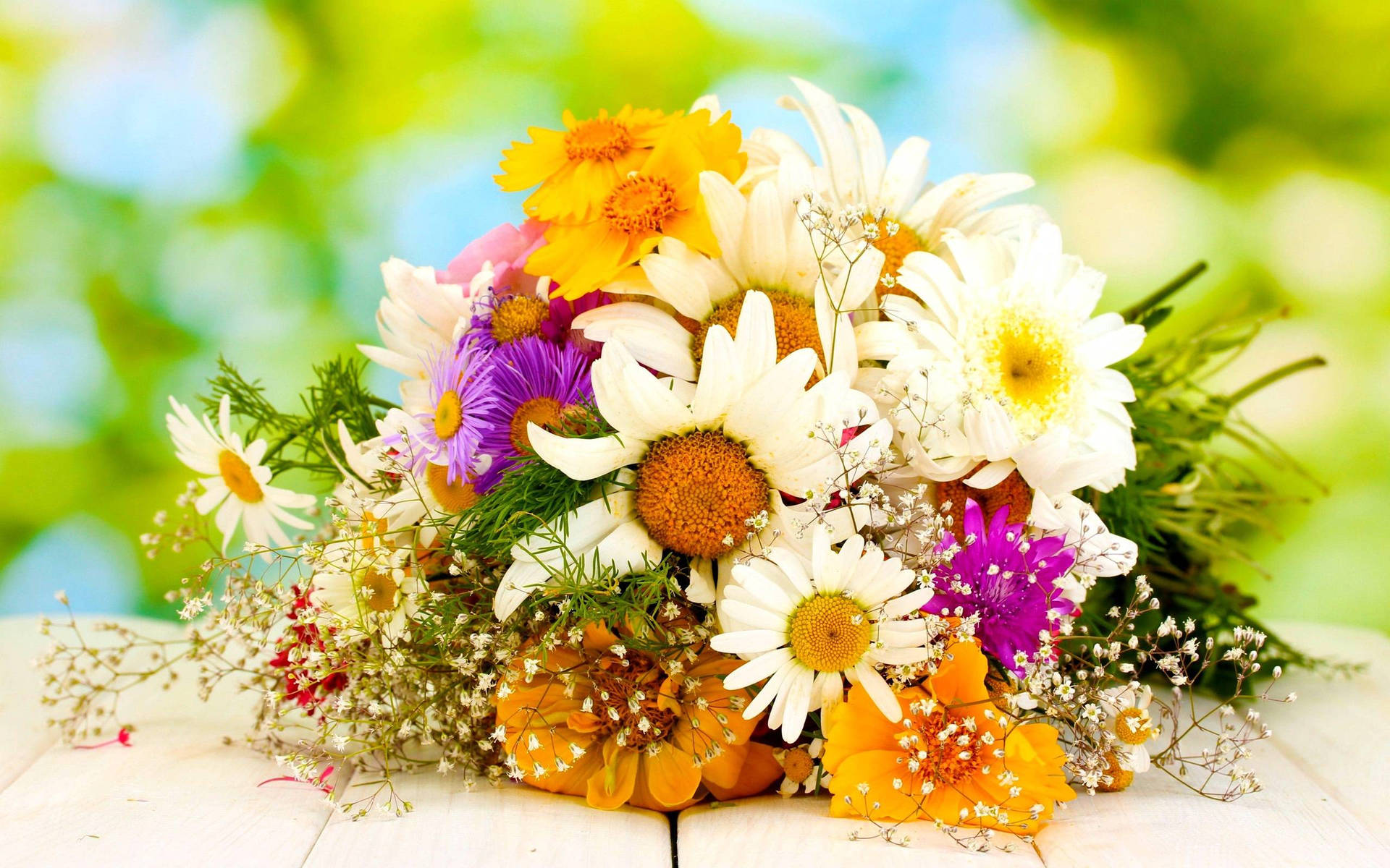 Bouquet Of Daisies And Sunflowers Background