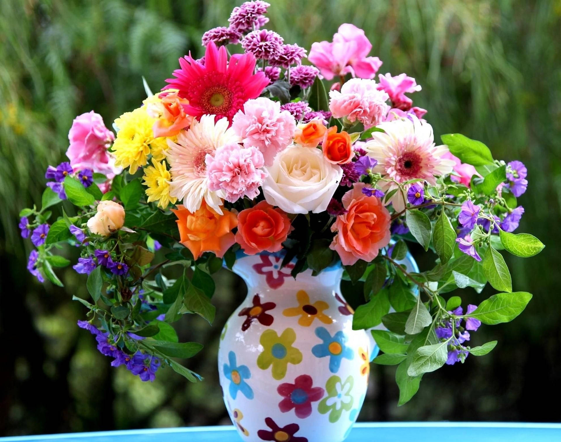 Bouquet On Floral Vase Background