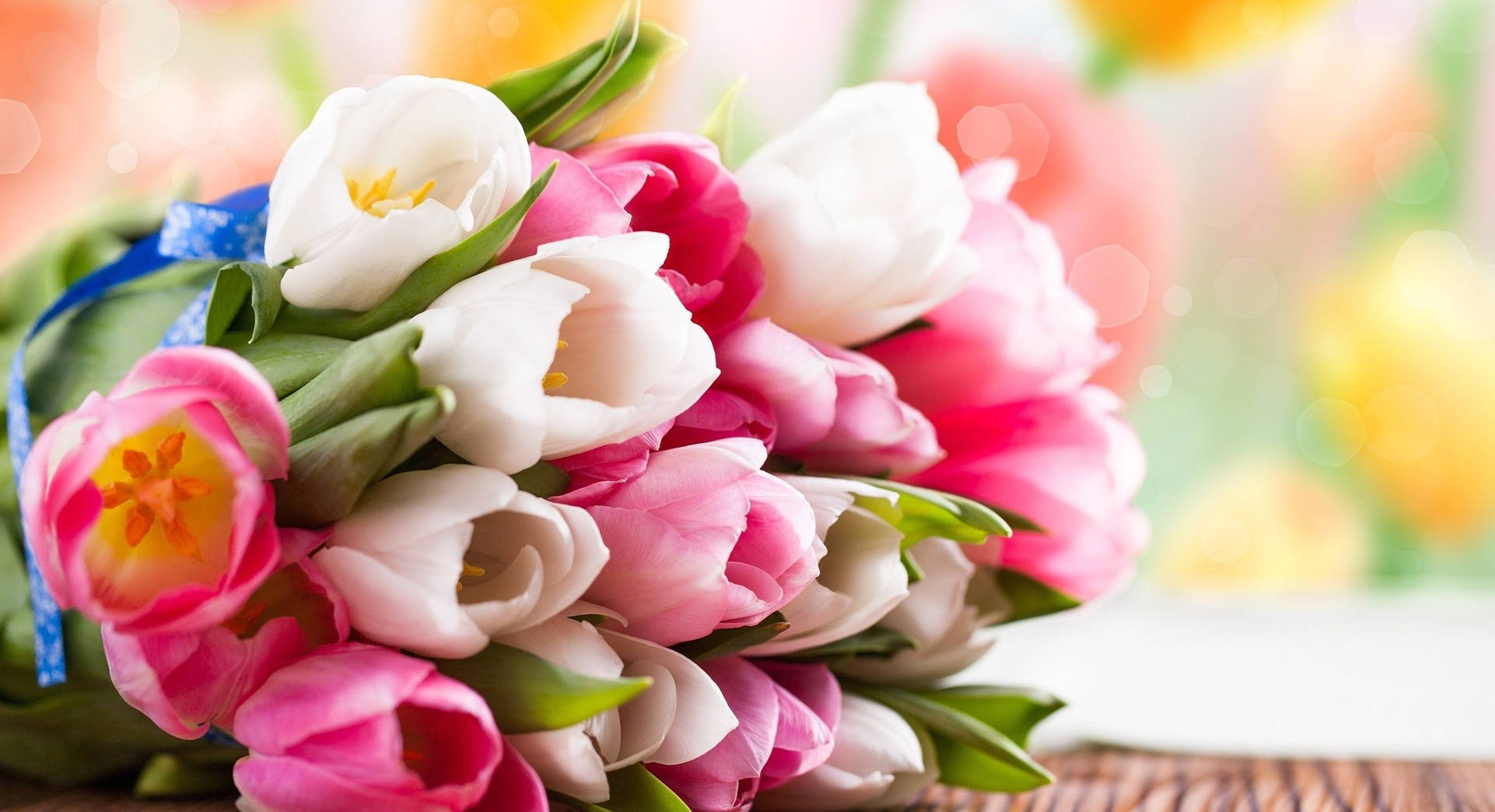 Bouquet Tulips In Various Shades Background