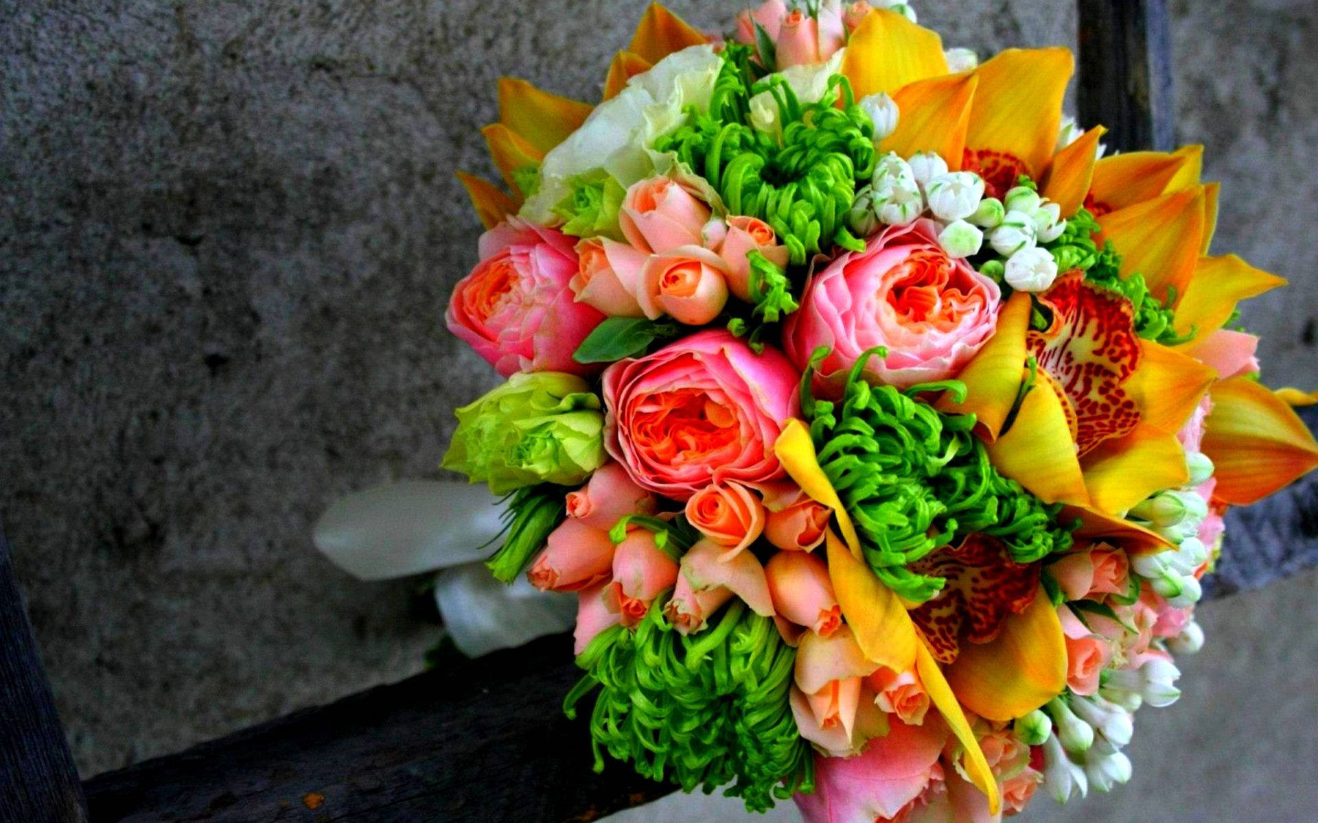 Bouquet With Large Yellow Flowers Background