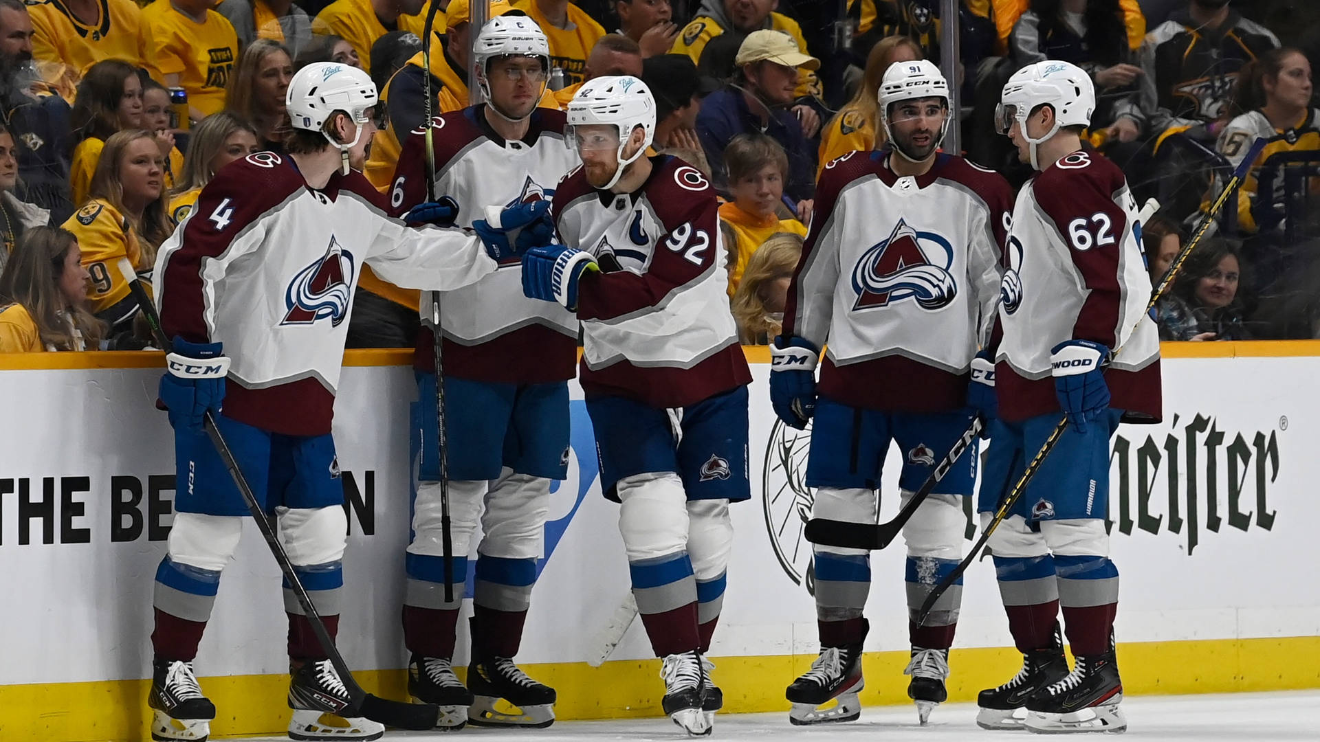 Bowen Byram Gabriel Landeskog Shaking Hands Background