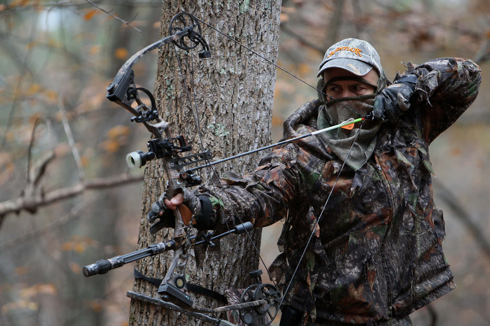 Bowhunter In A Hunting Camo Background