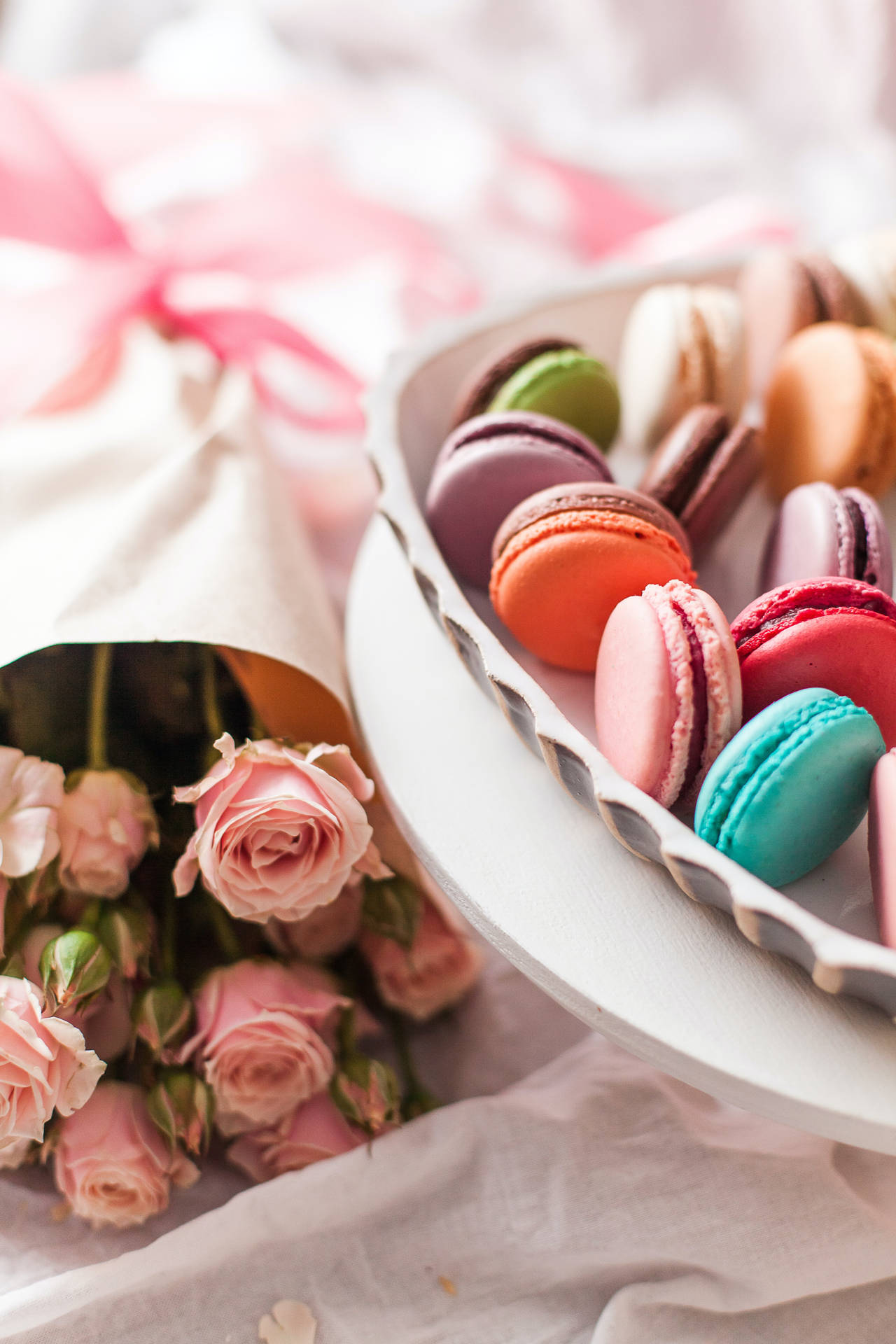 Bowl Of Macaroon Cookie Background