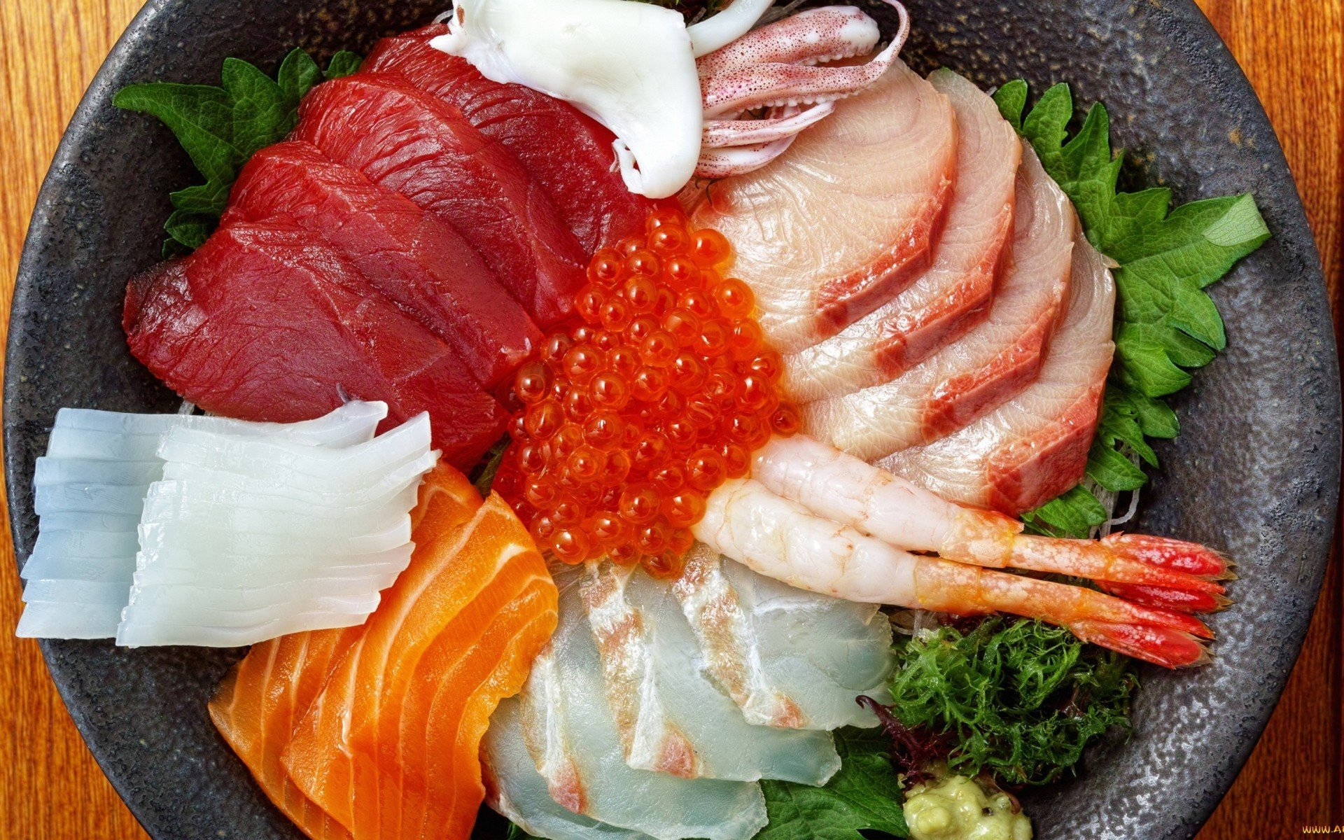 Bowl Of Mixed Seafood Sashimi Background