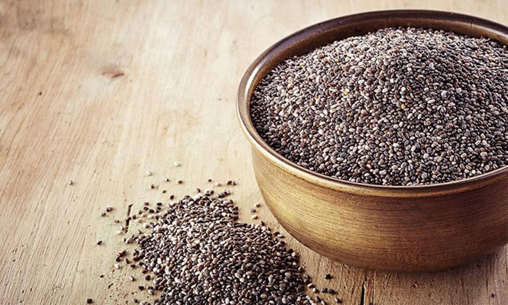 Bowlful Of Nutrient-rich Chia Seeds Background