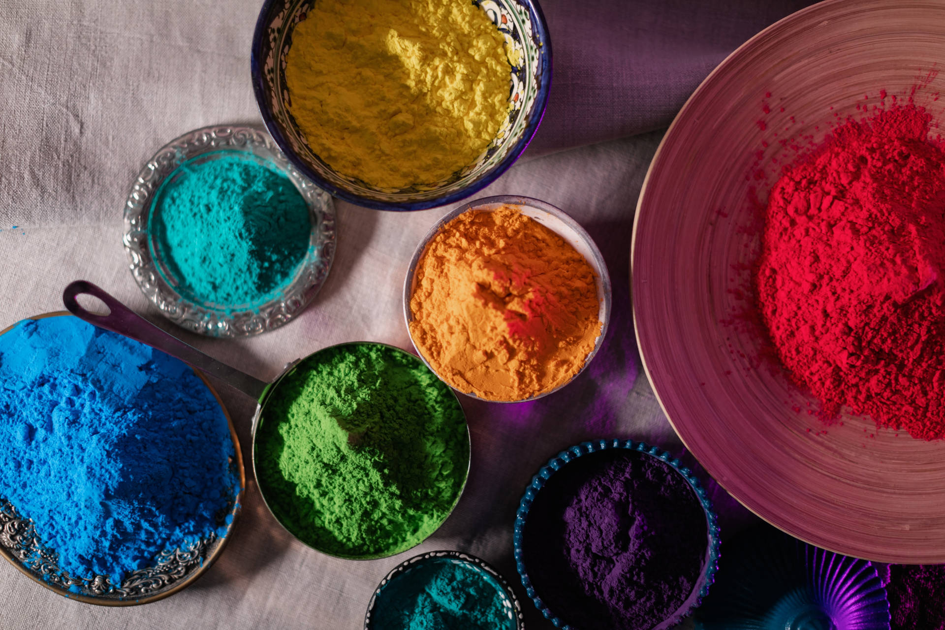 Bowls Of Colored Powder Happy Holi Hd Background