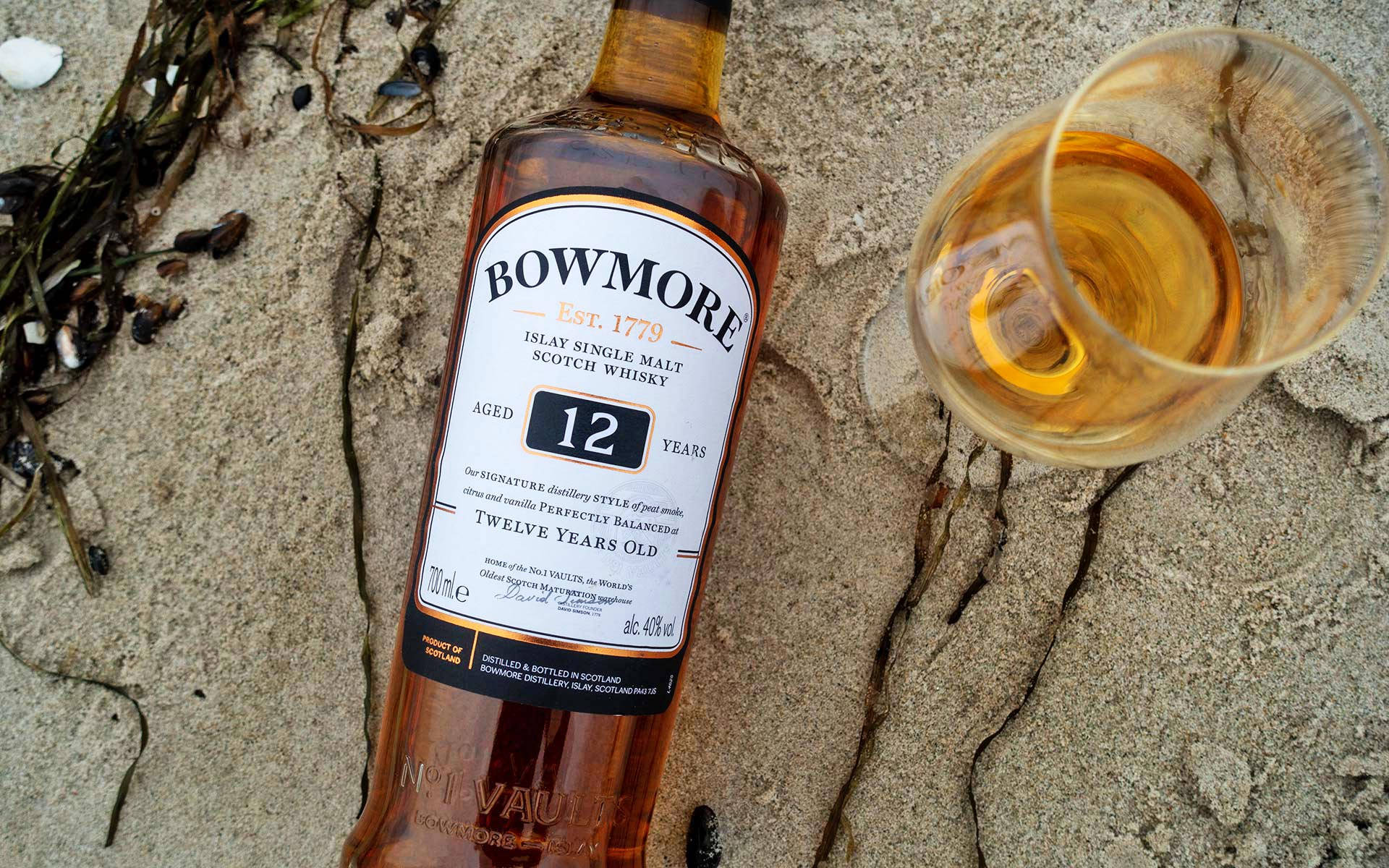 Bowmore 12 Old Whisky Beach Sand Background