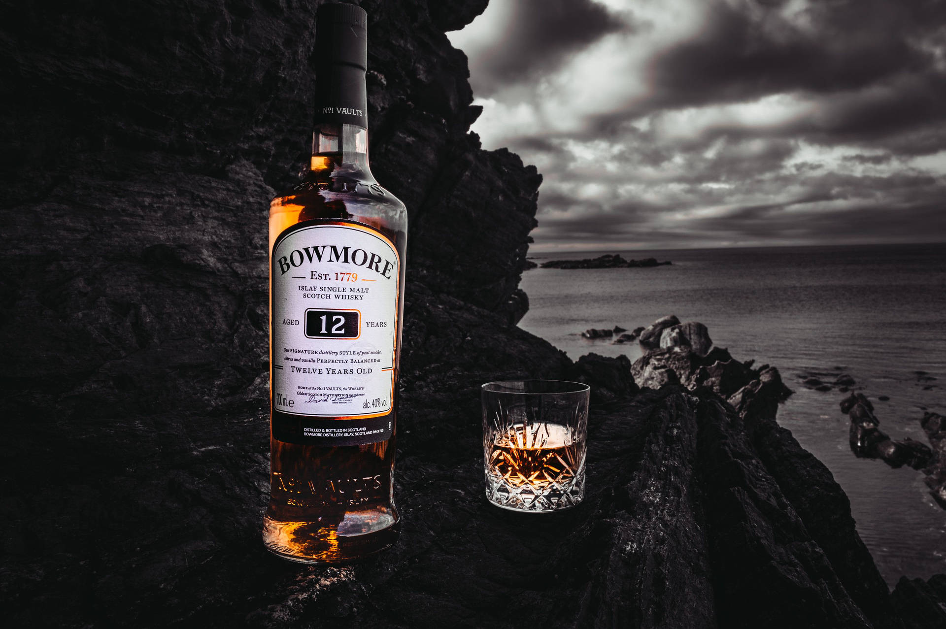 Bowmore 12 Years Old Whisky Dark Aesthetic Background