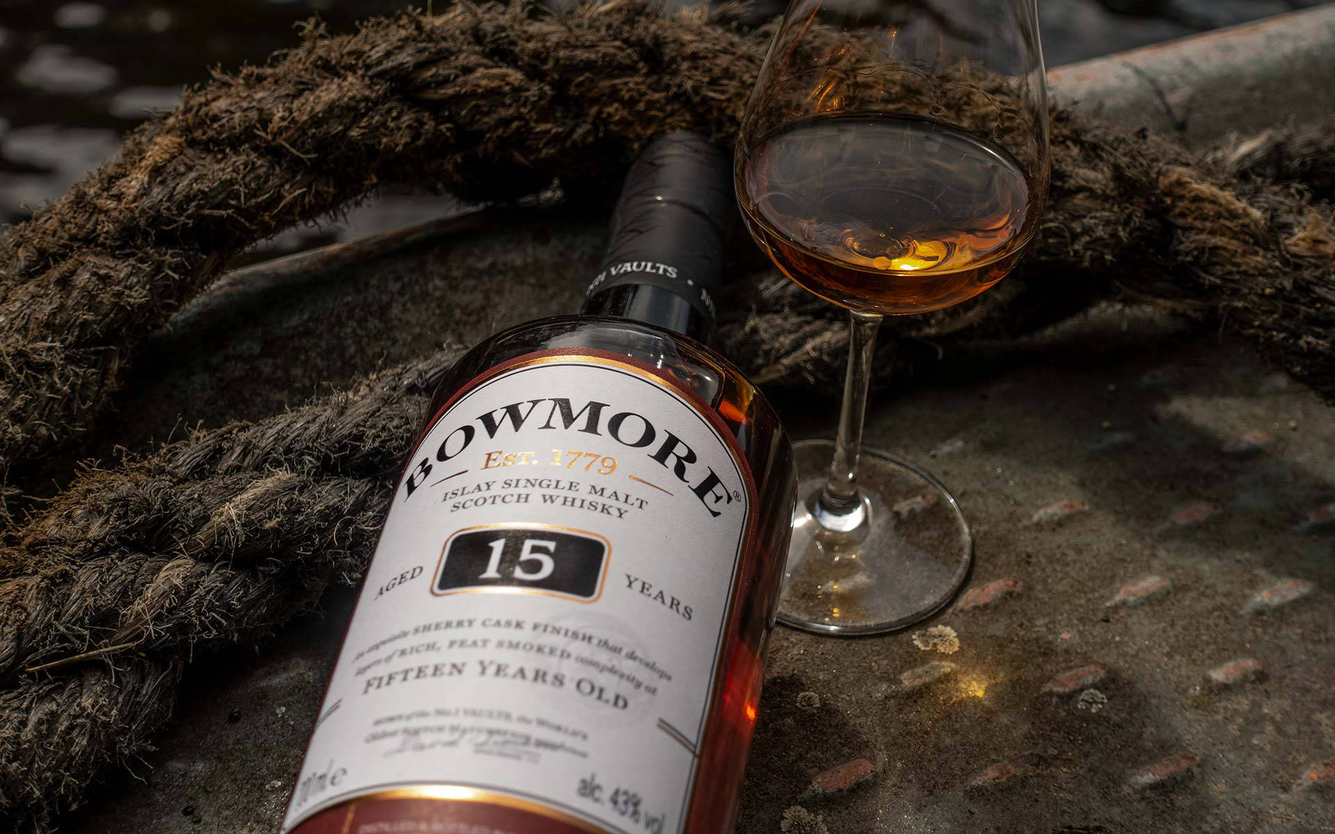 Bowmore 15 Years Old Whisky On Boat Background