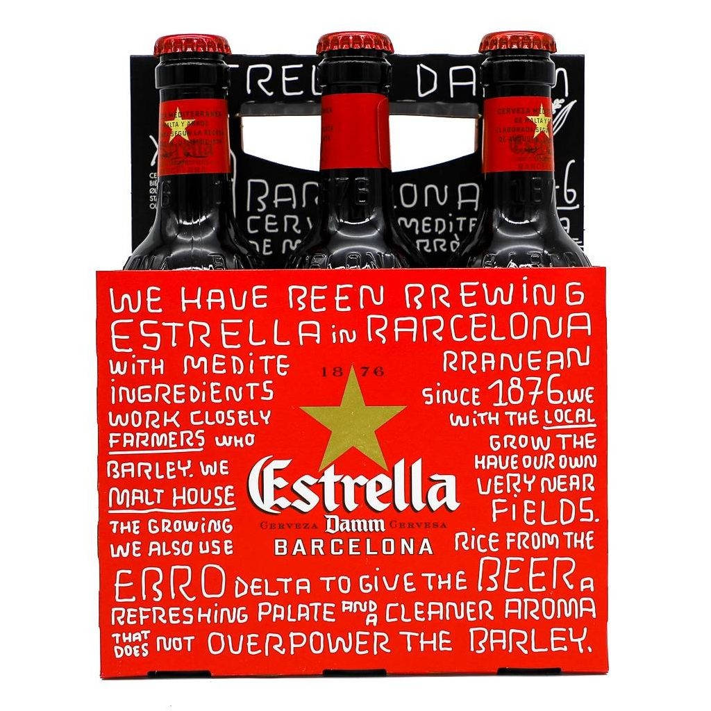 Box Of Estrella Damm In Six Bottles Background