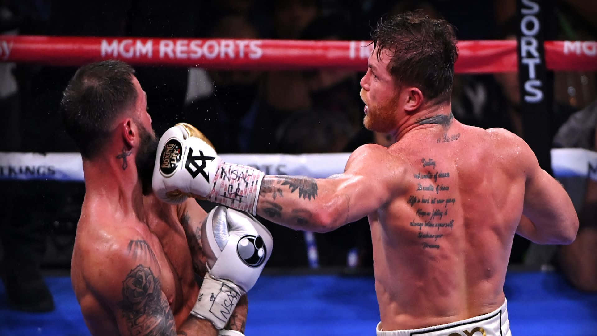 Boxer Showcasing A Bold Neck Tattoo Background