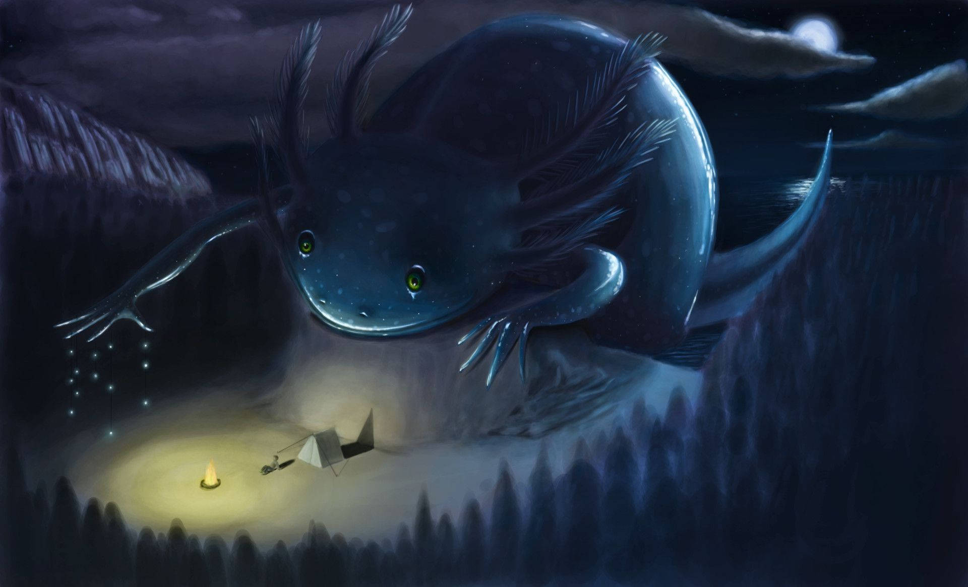Boy And Axolotl Digital Art Background