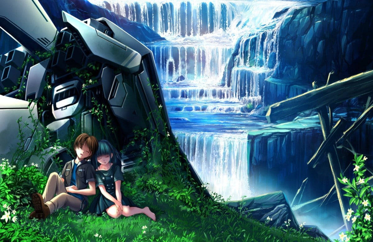 Boy And Girl At Waterfall Romantic Anime Couples