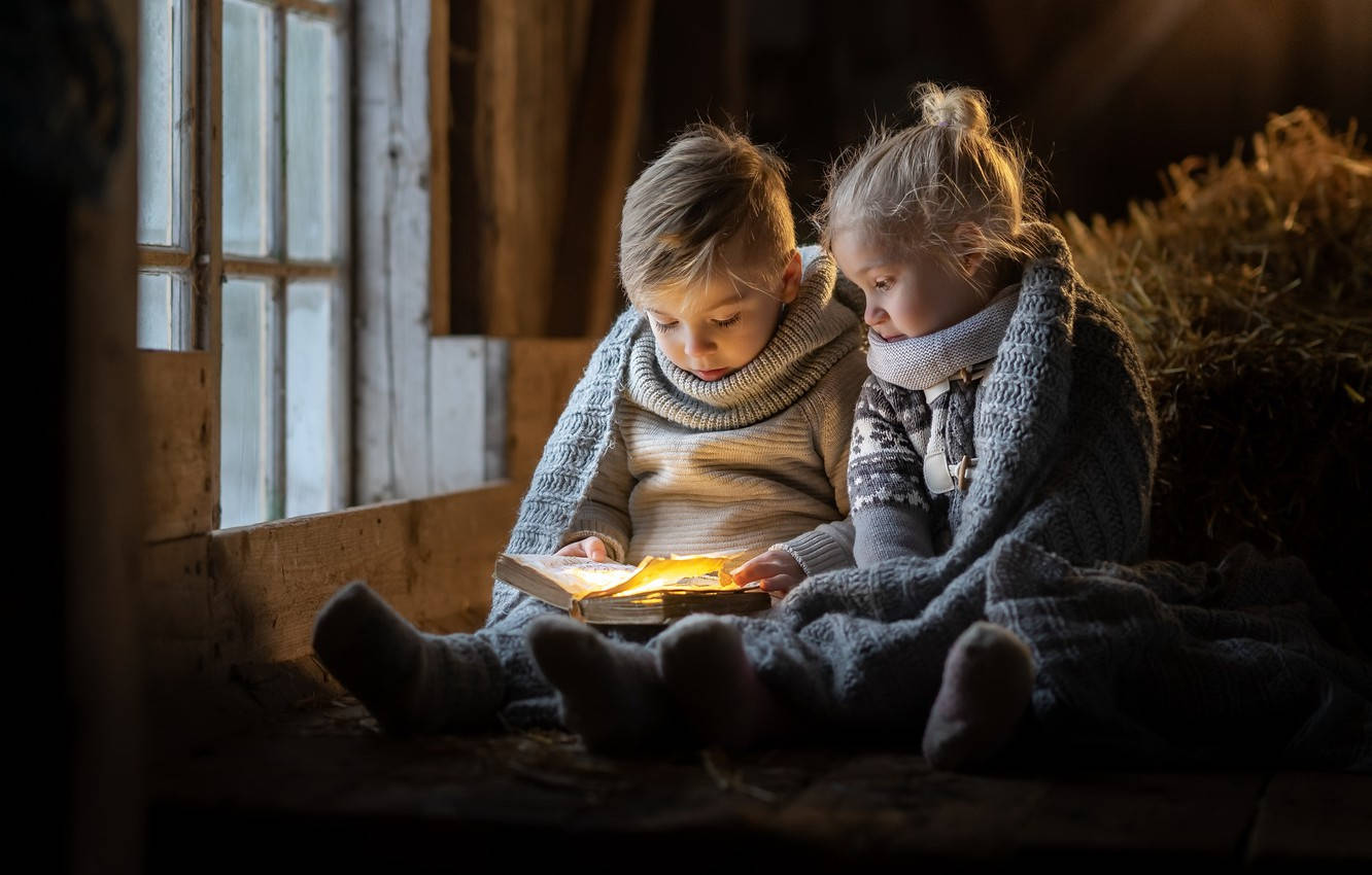 Boy And Girl Reading Book Background