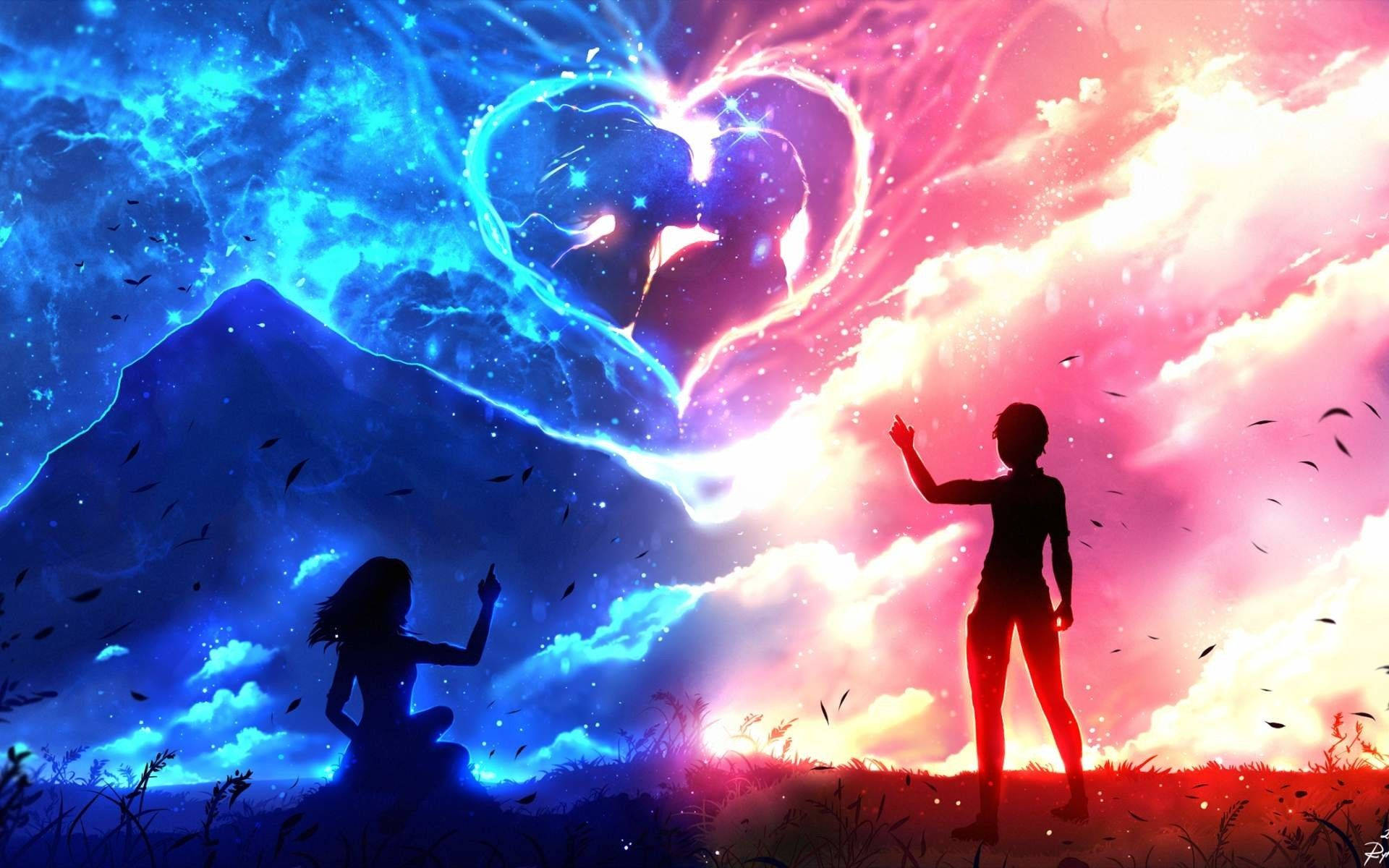 Boy And Girl Silhouettes Love Anime Background